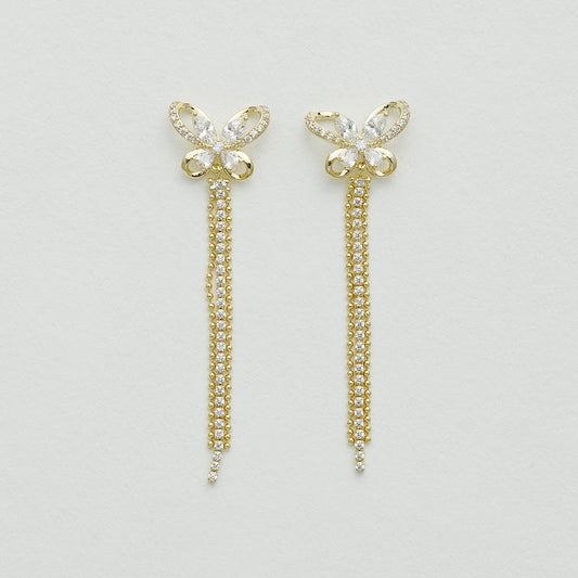 蝶のフリンジイヤリング